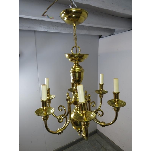 842 - An antique style six branch chandelier, together with an Edwardian style brass hall lantern. 
Chande... 