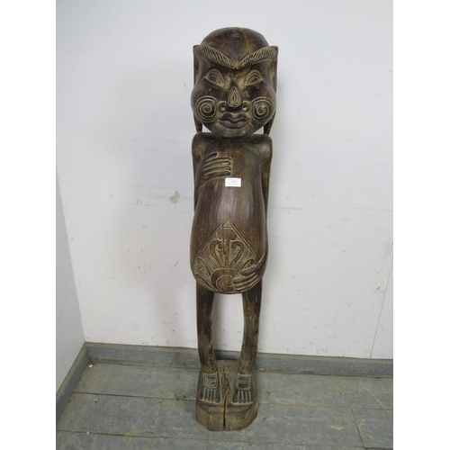 848 - A large vintage carved hardwood African fertility statue, on a plinth base. 
H123cm W22cm D22cm (app... 