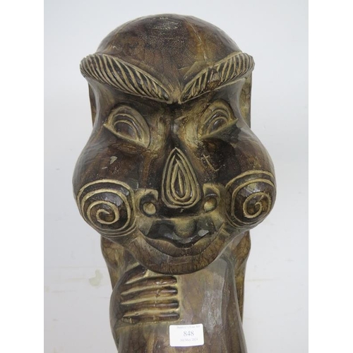 848 - A large vintage carved hardwood African fertility statue, on a plinth base. 
H123cm W22cm D22cm (app... 