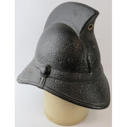 112 - A 1950s British black leather Hendry fire helmet