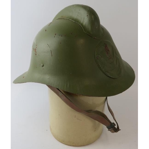 117 - Two 1950s Russian Soviet era steel fire helmets with green painted finish.
*Please note, one has som... 