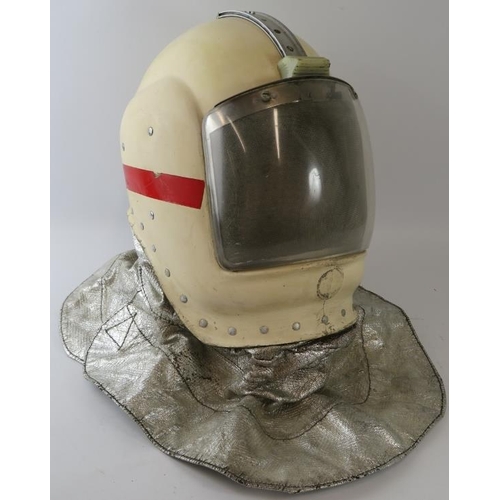 21 - A 1980s British RAF crash fire helmet with sliding visor and heat reflective neck cowl.