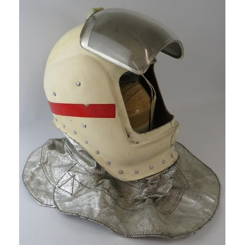 21 - A 1980s British RAF crash fire helmet with sliding visor and heat reflective neck cowl.