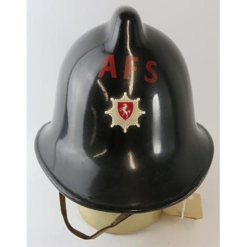 25 - A 1960s British Kent Fire Brigade AFS black fire helmet