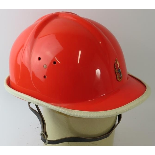 36 - A 1970s West German Youth Fire Brigade orange ABS fire helmet.