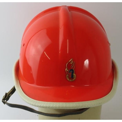 36 - A 1970s West German Youth Fire Brigade orange ABS fire helmet.