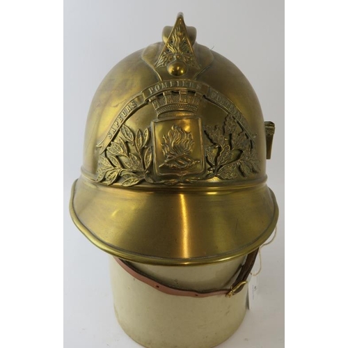 47 - An early 20th century French Brass Fontenay Fire Service Sapeurs Pompiers fire helmet