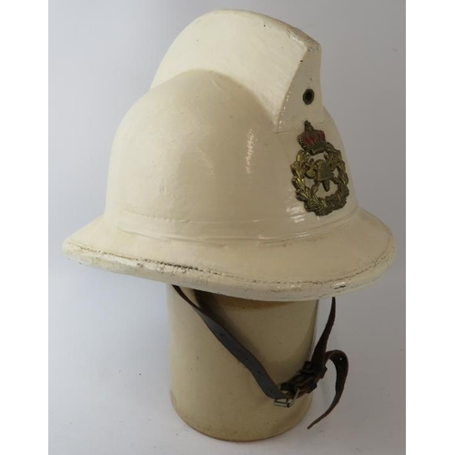 60 - A 1970s Belgian Fire Service white cork fire helmet with Levoir label