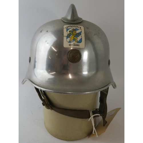 67 - A 1970s Swedish Gothenburg Fire Service polished steel fire helmet