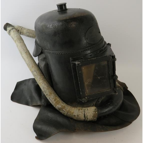 80 - A rare late 19th century British Siebe Gorman & Co leather smoke/rescue helmet with fitted breathing... 