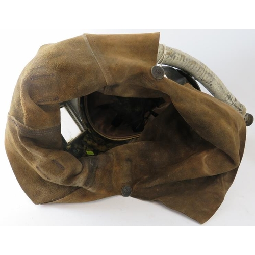 80 - A rare late 19th century British Siebe Gorman & Co leather smoke/rescue helmet with fitted breathing... 