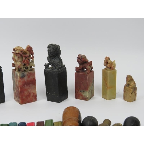 127 - A collection of Chinese jade and soapstone seals and European seals. (28 seals) 10.4 cm longest leng... 