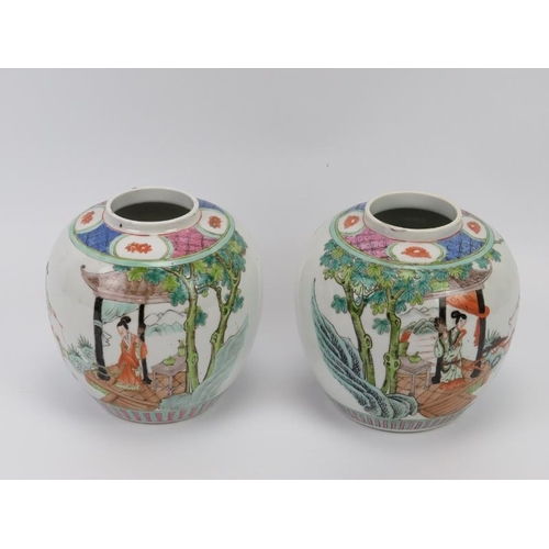 130 - Two Chinese polychrome enamelled famille rose porcelain ginger jars, 19th century. Four character Qi... 