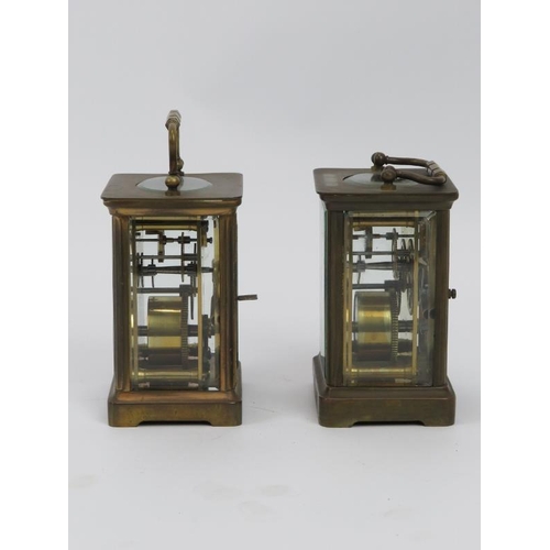 134 - Two brass carriage clocks, late 19th/early 20th century. (2 items) 11.7 cm height, 11.4 cm height. C... 