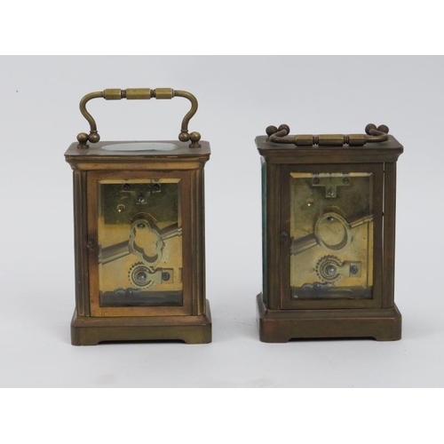 134 - Two brass carriage clocks, late 19th/early 20th century. (2 items) 11.7 cm height, 11.4 cm height. C... 