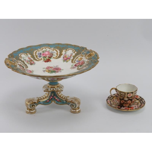 142 - A Victorian Derby porcelain comport and a Royal Crown Derby Imari coffee cup and saucer, 19th/20th c... 