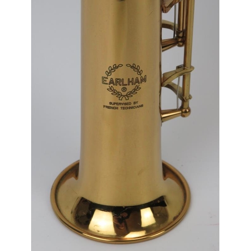 153 - An Earlham soprano saxophone with fitted case. Serial number: 491591. Case: 69 cm length. Condition ... 