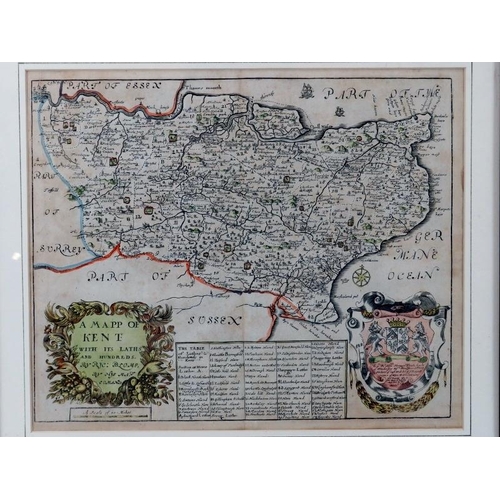 156 - An engraved ‘Mapp of Kent with its Laths and Hundreds’ by Richard Blome, circa 1673. With contempora... 