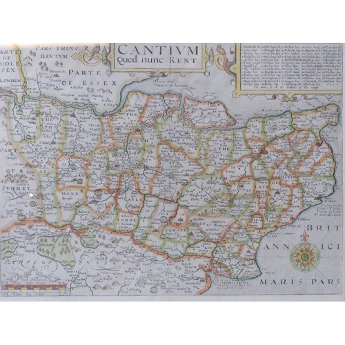 160 - An engraved map of Kent by William Kip after Johannes Norden. Entitled ‘Cantium Quod Nunc Kent’ with... 