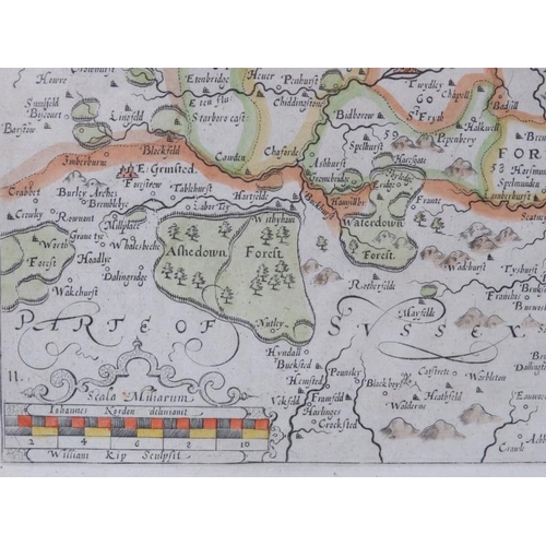 160 - An engraved map of Kent by William Kip after Johannes Norden. Entitled ‘Cantium Quod Nunc Kent’ with... 