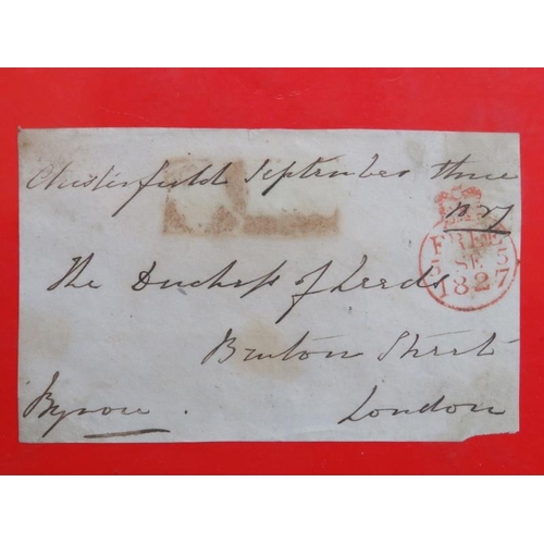 165 - A front section of envelope addressed to The Duchess of Leeds signed ‘Byron’, dated 1827. Framed and... 