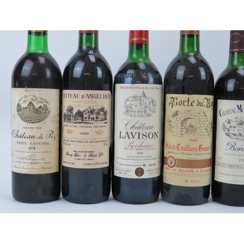 184 - Ten vintage bottles of Bordeaux wine. A claret bottle of Chateau de Pez, Saint-Esteph 1976 and a cla... 