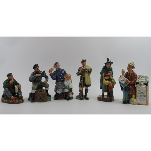 224 - Six Royal Doulton figurines. Comprising The Laird (HN 2361), The Mask Seller (HN 2103), Stop Press (... 