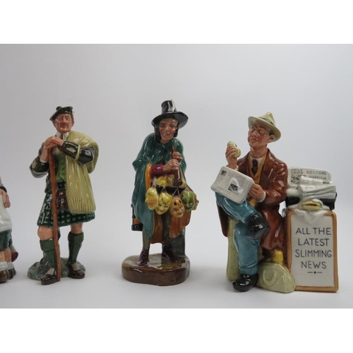 224 - Six Royal Doulton figurines. Comprising The Laird (HN 2361), The Mask Seller (HN 2103), Stop Press (... 