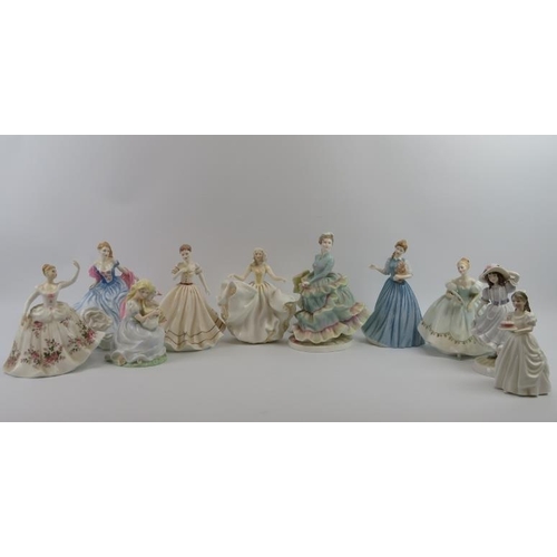 225 - A group of Royal Doulton, Coalport and Royal Worcester figurines. (10 items)  22.5 cm tallest height... 