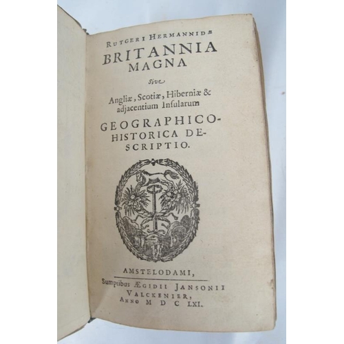 268 - Britannia Magna, Rutgeri Hermannidae, Amstelodami anno 1661. Velum bound pocket guide, 13.5cm x 8cm.... 