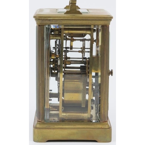 27 - A French brass carriage clock, late 19th/early 20th century. Brown leather case and key included. 11... 