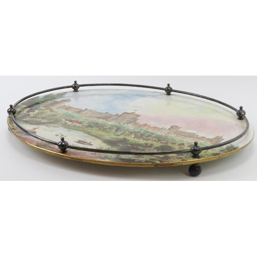 30 - A painted porcelain serving tray depicting Windsor castle, late 19th/early 20th century. Of oval for... 