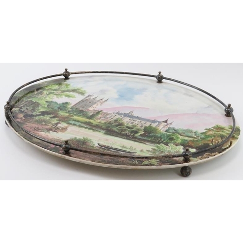 31 - A painted porcelain serving tray depicting Balmoral castle in Scotland, late 19th/early 20th century... 