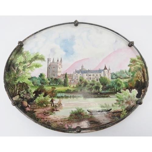 31 - A painted porcelain serving tray depicting Balmoral castle in Scotland, late 19th/early 20th century... 