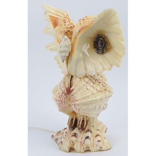 34 - A novelty sailors shell work owl table lamp, 20th century. 30.5 cm height. Condition report: Light a... 