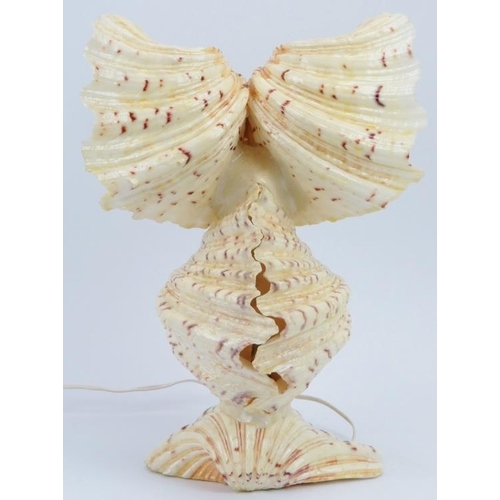 34 - A novelty sailors shell work owl table lamp, 20th century. 30.5 cm height. Condition report: Light a... 