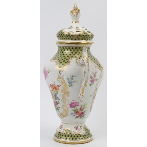 35 - A German Dresden porcelain pot pourri vase and cover, 19th century. 28.5 cm height. Condition report... 