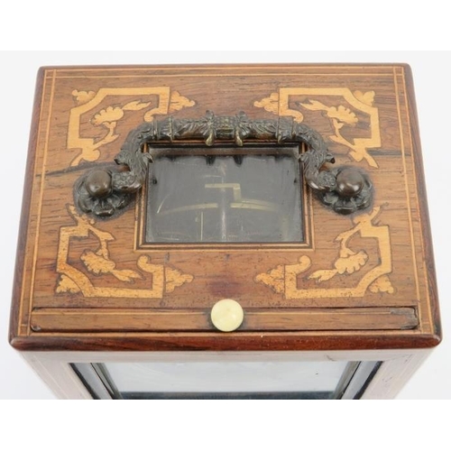 36 - A French marquetry inlaid rosewood mantle clock by Henry Marc of Paris, 19th century. With a vertica... 