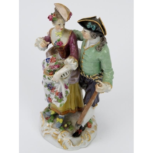 50 - A Meissen porcelain gardener and female companion figural group, 19th century. Incised 37, impressed... 