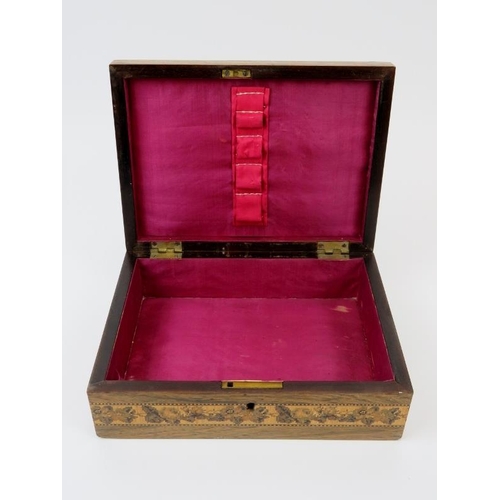 53 - A Tunbridge ware box depicting Hever Castle to the hinged cover. 20.3 cm length. Condition report: S... 