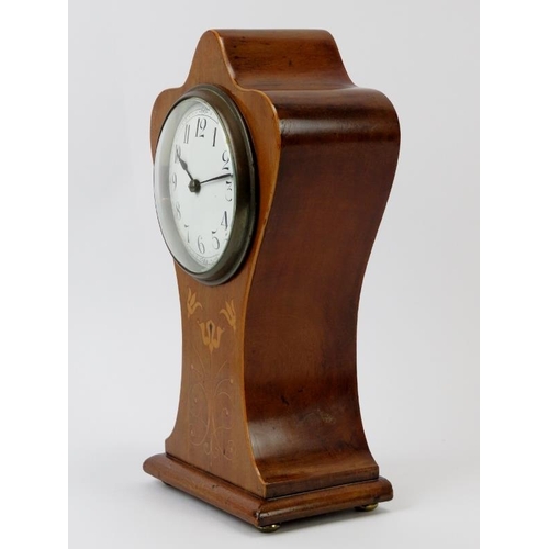 58 - An Edwardian marquetry inlaid mahogany mantel clock. 34.4 cm height. Condition report: Some age rela... 