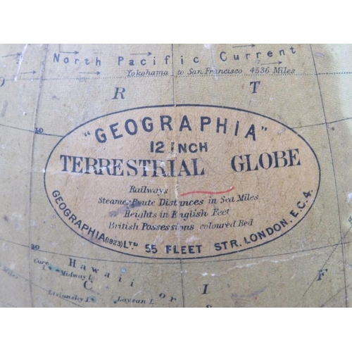 75 - A vintage English ‘Geographica’ 12 inch terrestrial globe, circa 1920s/30s. The globe marked with ra... 