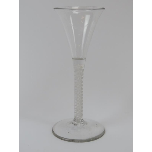 84 - Five Georgian period English drinking glasses, 18th century. With an opaque spiral twist stems. (5 i... 