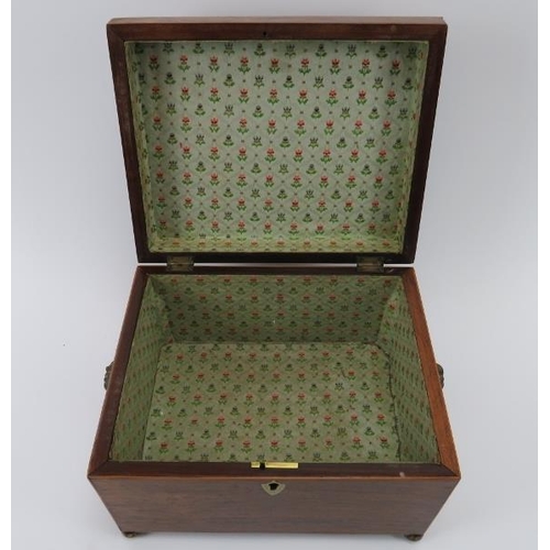 96 - A mahogany boxwood strung trinket jewellery box, early/mid 19th century. Of sarcophagus form with a ... 