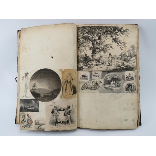 99 - An interesting William IV/early Victorian period scrap book. Compiled circa mid 19th century with ea... 