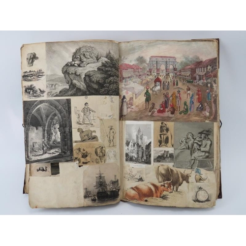 99 - An interesting William IV/early Victorian period scrap book. Compiled circa mid 19th century with ea... 