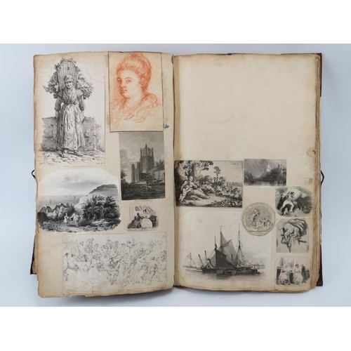 99 - An interesting William IV/early Victorian period scrap book. Compiled circa mid 19th century with ea... 