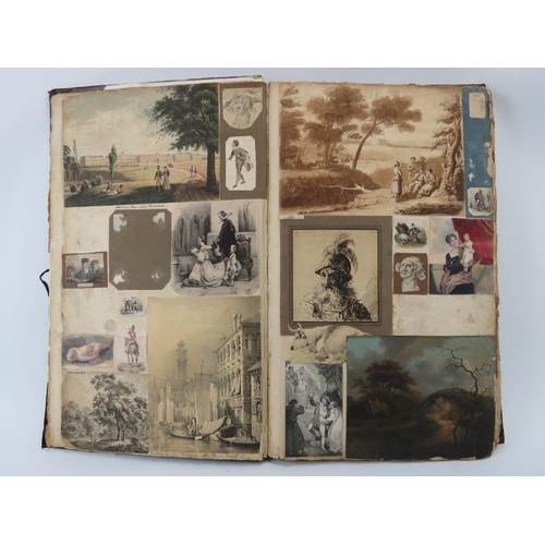 99 - An interesting William IV/early Victorian period scrap book. Compiled circa mid 19th century with ea... 