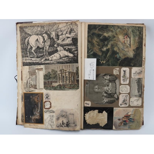 99 - An interesting William IV/early Victorian period scrap book. Compiled circa mid 19th century with ea... 