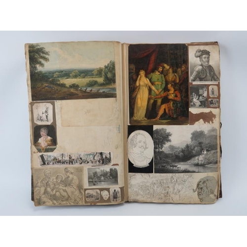 99 - An interesting William IV/early Victorian period scrap book. Compiled circa mid 19th century with ea... 